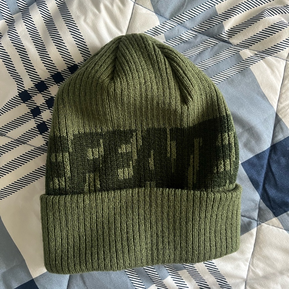 Undefeated Green Knit Beanie Hat with Ribbed Texture